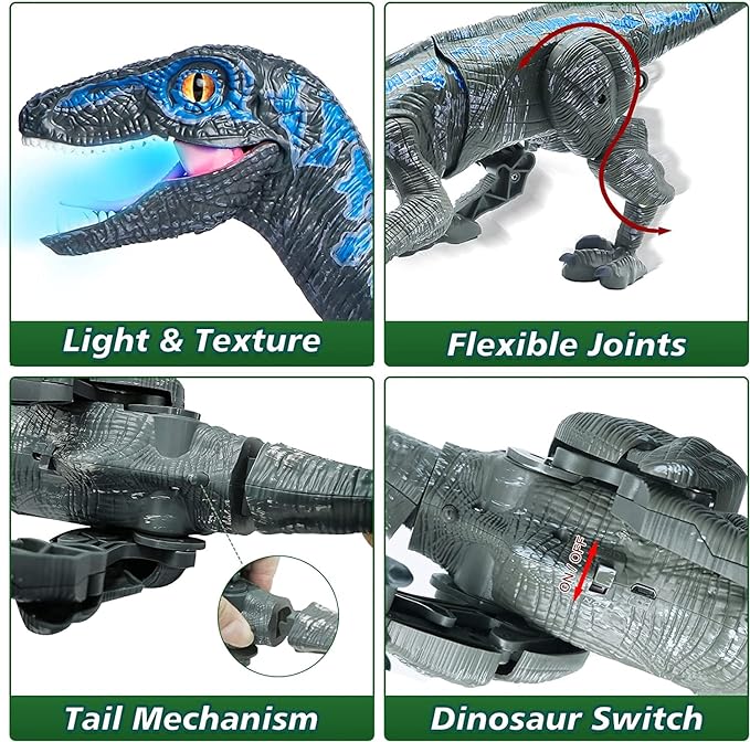 Remote Control Dinosaur Toys for Kids, Walking Robot Dinosaur Toy w/Light & Roaring Simulation Velociraptor