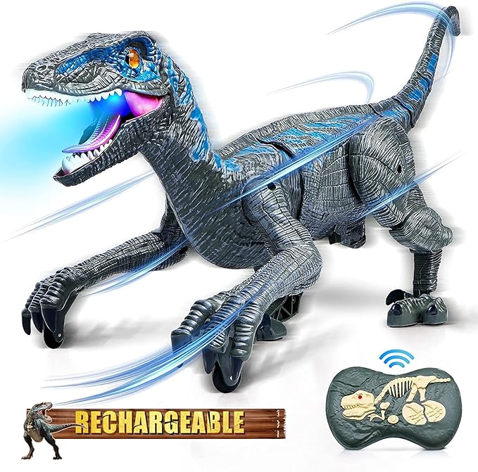 Remote Control Dinosaur Toys for Kids, Walking Robot Dinosaur Toy w/Light & Roaring Simulation Velociraptor