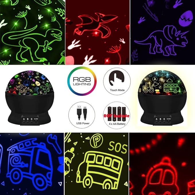 Night Light Kids Dinosaur Toys, 360° Rotation Dino Projection Kids Night Light, Dinosaur Toys for 3-7 Year Old Boys, Christmas Easter Birthday Gifts Party Decorations