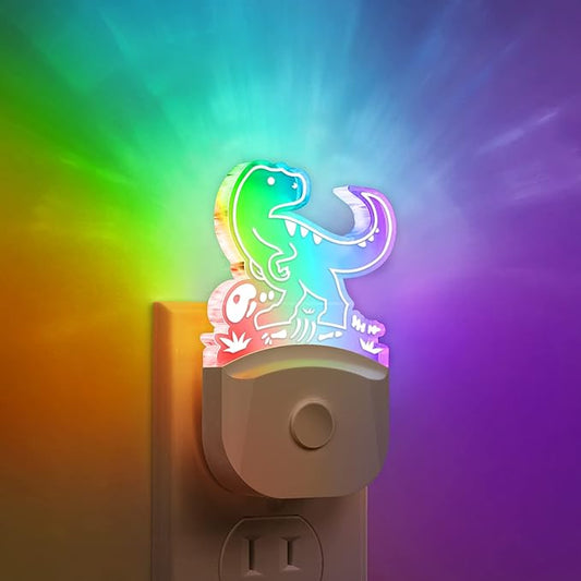 Dinosaur Night Light [2 Pack], 8 Color Changing Plug in Night Light for Kids, Baby Night Light with Dusk to Dawn Sensor
