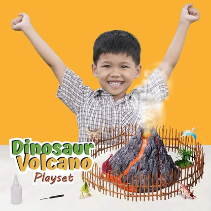 Volcano and Dinosaurs Playset - Includes 8 Jurassic Dinosaur Figures and Fence Mist-spouting Volcano World Set