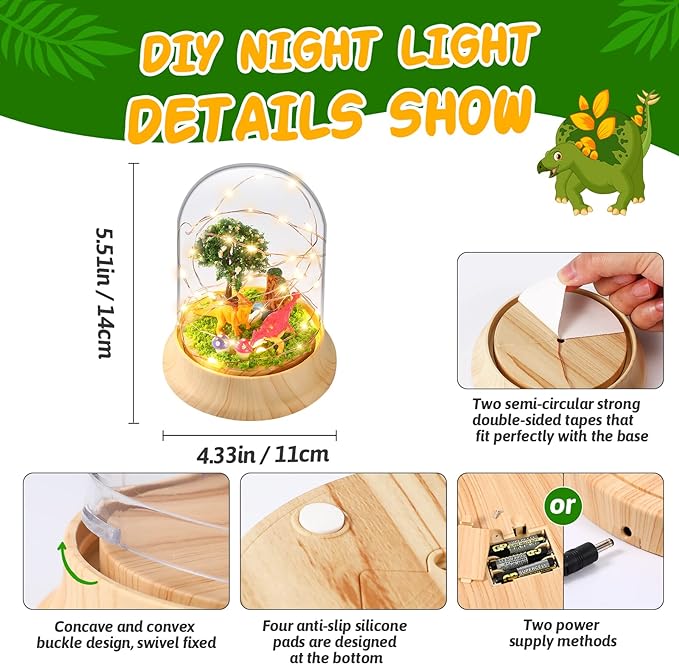 Dinosaur Night Light(USB Upgrade Version),Build Your Own Dinosaur Toys for Kids, Dinosaur Craft Kit-The Ideal Birthday Christmas Gifts