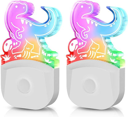Dinosaur Night Light [2 Pack], 8 Color Changing Plug in Night Light for Kids, Baby Night Light with Dusk to Dawn Sensor