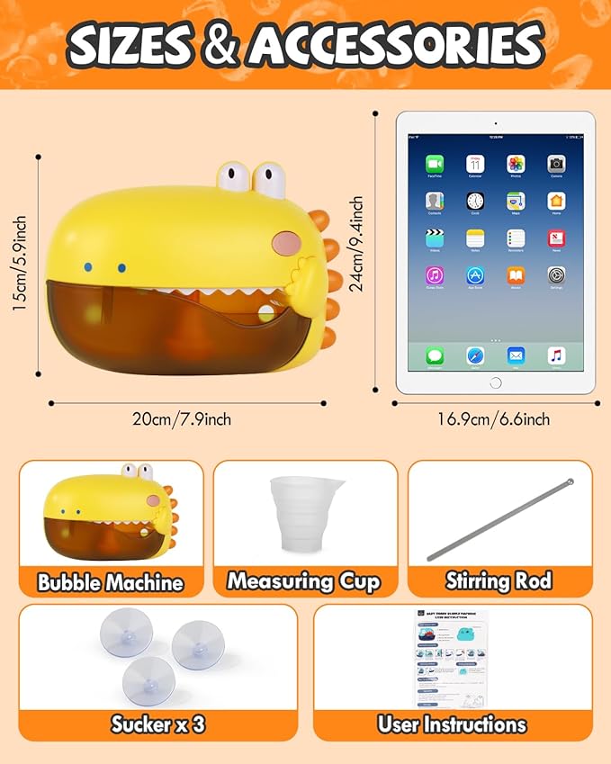 Lehoo Castle Bath Bubble Machine, Dinosaur Bath Toys, Automatic Bubble Maker for Bathtub with Music/Silence Mode, Bathtub Toys for Toddlers Boys Girls