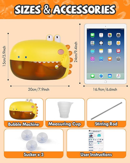 Lehoo Castle Bath Bubble Machine, Dinosaur Bath Toys, Automatic Bubble Maker for Bathtub with Music/Silence Mode, Bathtub Toys for Toddlers Boys Girls