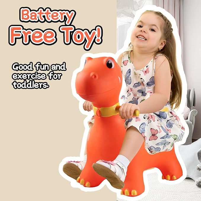 Bouncy Hopper, Inflatable Dinosaur Toys for Kids - Pump Included (Orange)