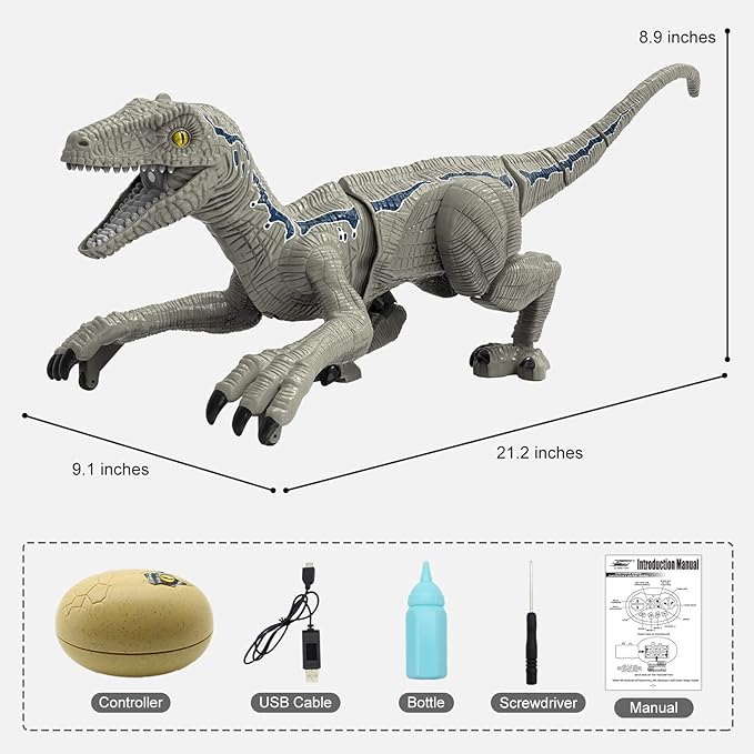 Remote Control Dinosaur Wildlife Electronic RC Spray Raptor Toy 2.4G LED Lightup Walking Roaring Tyrannosaurus Rex Jurassic Dino Rechargeable Animal Figure