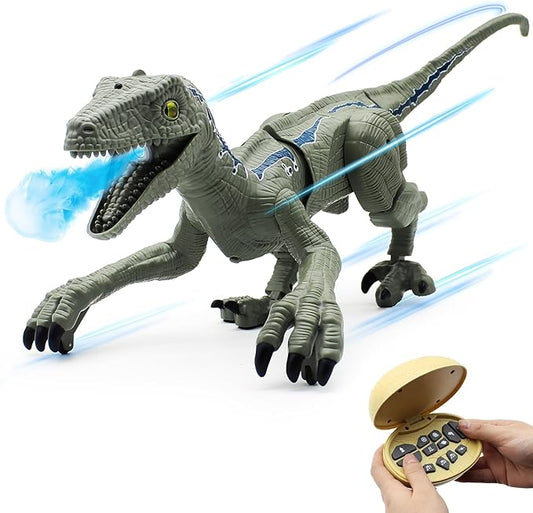 Remote Control Dinosaur Wildlife Electronic RC Spray Raptor Toy 2.4G LED Lightup Walking Roaring Tyrannosaurus Rex Jurassic Dino Rechargeable Animal Figure