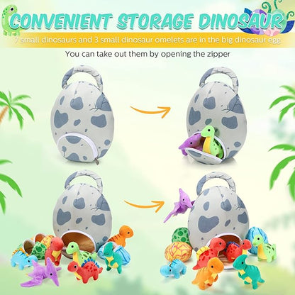 11 Pieces Dinosaur Stuffed Animal Small Dino Plush Toy and Egg Bag Set Soft Dinosaur