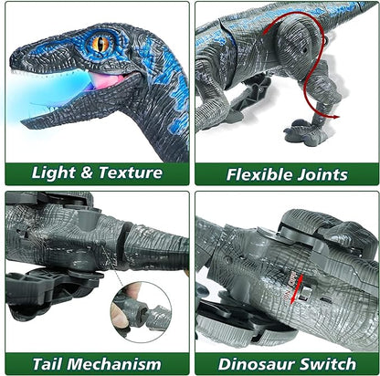 Remote Control Dinosaur Toys for Kids, Walking Robot Dinosaur Toy w/Light & Roaring Simulation Velociraptor