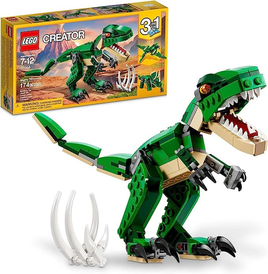 LEGO Creator 3 in 1 Mighty Dinosaur Toy, Transforms from T. rex to Triceratops to Pterodactyl Dinosaur Figures 31058