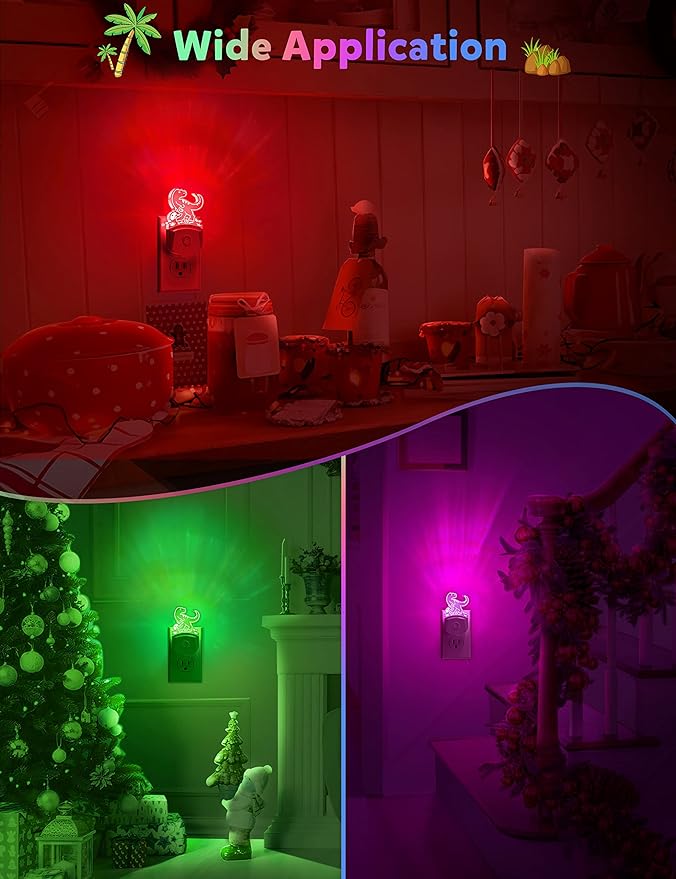 Dinosaur Night Light [2 Pack], 8 Color Changing Plug in Night Light for Kids, Baby Night Light with Dusk to Dawn Sensor