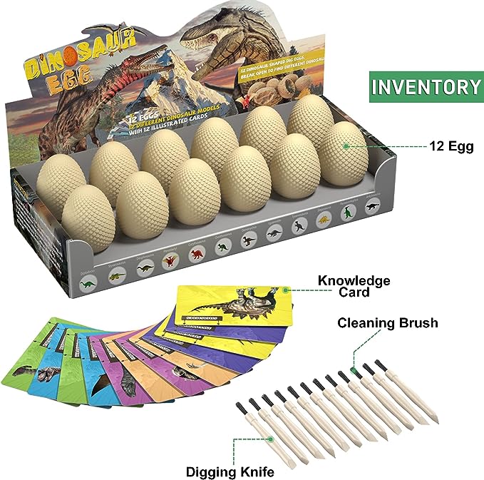 STEM - Dinosaur Eggs - Dino Egg Dig Kit Dinosaur Toys for Kids,Dig it Up a Dozen Easter Eggs Discover Surprise Dinosaurs, Archaeology Science
