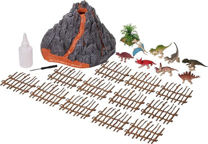 Volcano and Dinosaurs Playset - Includes 8 Jurassic Dinosaur Figures and Fence Mist-spouting Volcano World Set