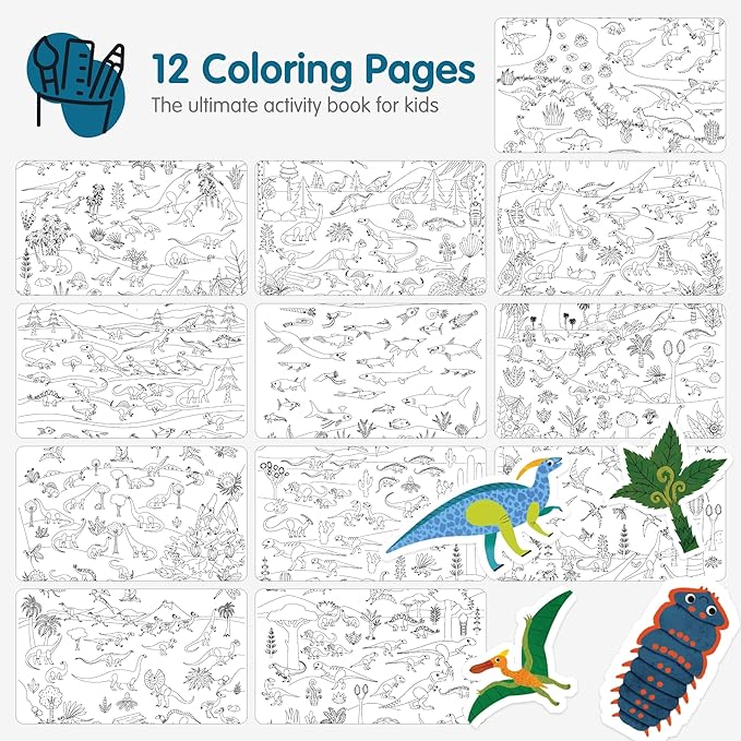 Dinosaur Book for Kids 3-5: Side by Side Dinosaur Books for Kids 3-5 with 500+ Dinosaur Stickers with +12 Scenes - Spiral Binding Keeps The Dinosaur Sticker Book