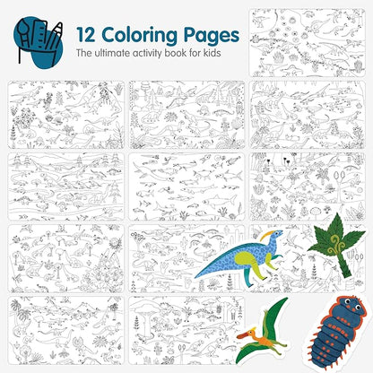 Dinosaur Book for Kids 3-5: Side by Side Dinosaur Books for Kids 3-5 with 500+ Dinosaur Stickers with +12 Scenes - Spiral Binding Keeps The Dinosaur Sticker Book