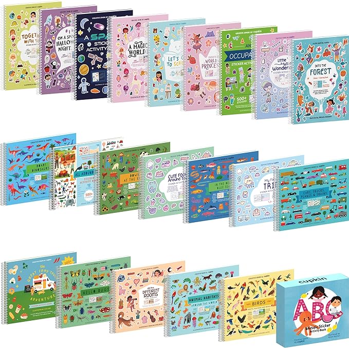 Dinosaur Book for Kids 3-5: Side by Side Dinosaur Books for Kids 3-5 with 500+ Dinosaur Stickers with +12 Scenes - Spiral Binding Keeps The Dinosaur Sticker Book